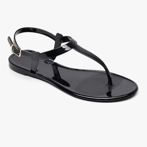 Women’s Black Patent T-Strap Sandals